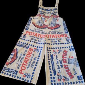 Flour Sack KITTEN Overalls Coveralls W/ Straps Garden Hippie Cottage Core Boho